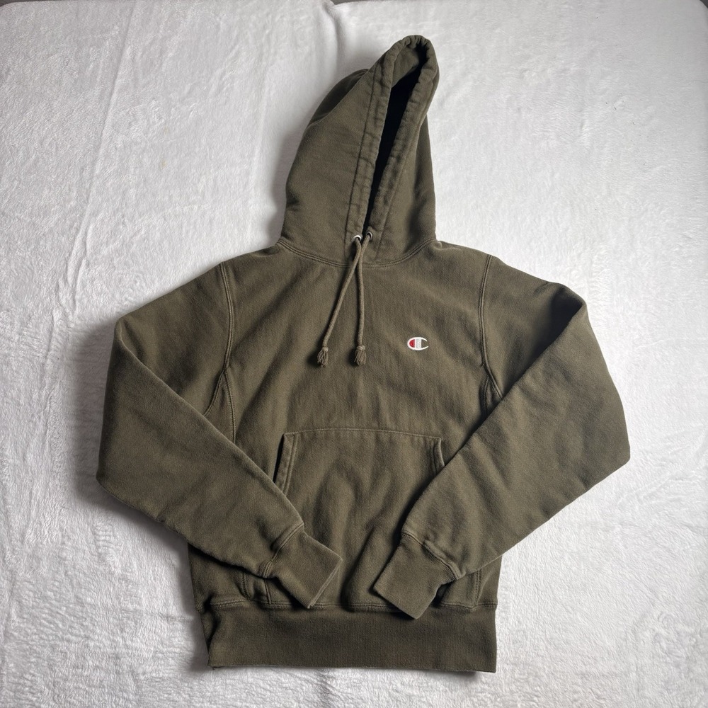 Champion Reverse Weave Pullover Long Sleeve Fleece Hoodie Green Olive Men's XS